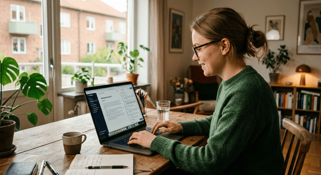 kvinna skriver på sin laptop