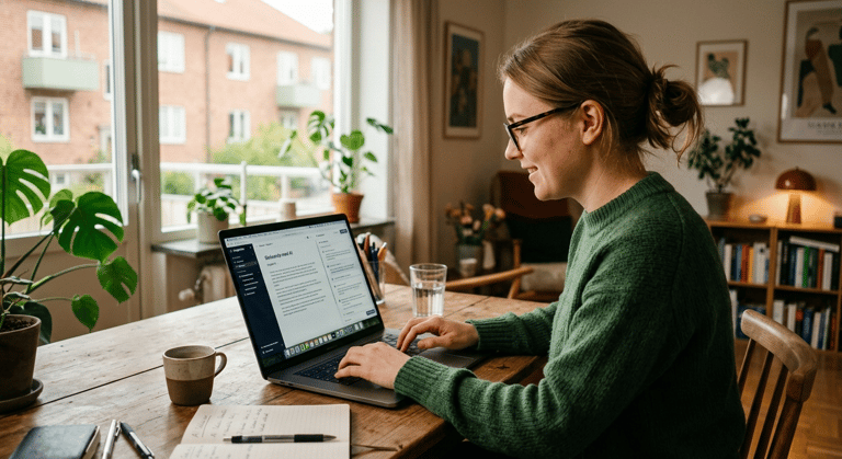kvinna skriver på sin laptop